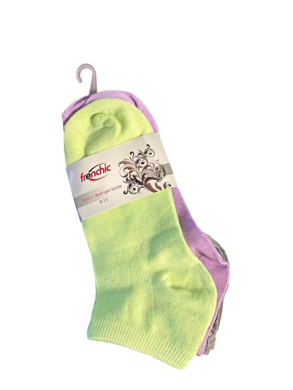 Womens Frenchic Fancy Designer Ankle Sock 9-11 Multi-Pack Gray Purple Lime Green
